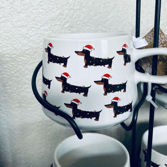 Christmas Dachshund Dog Ceramic Mugs Caddy Holiday Gift Set - Picture 2 of 5
